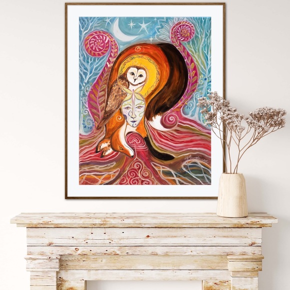 Spirit Guides Art Print Oil Painting Fox Owl Totem Animal Whimsical surrealism - Picture 5 of 7